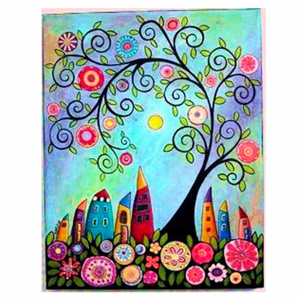 Pintura con Diamantes Árbol Ciudad 20X25