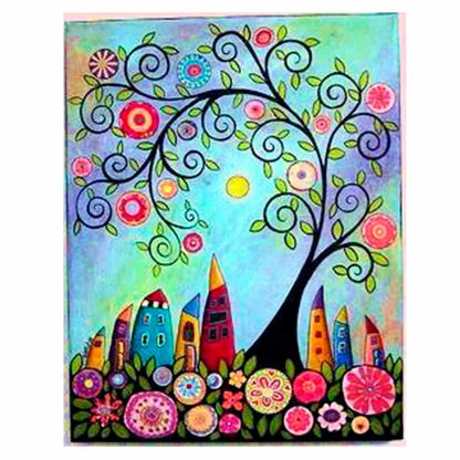 Pintura con Diamantes Árbol Ciudad 20X25