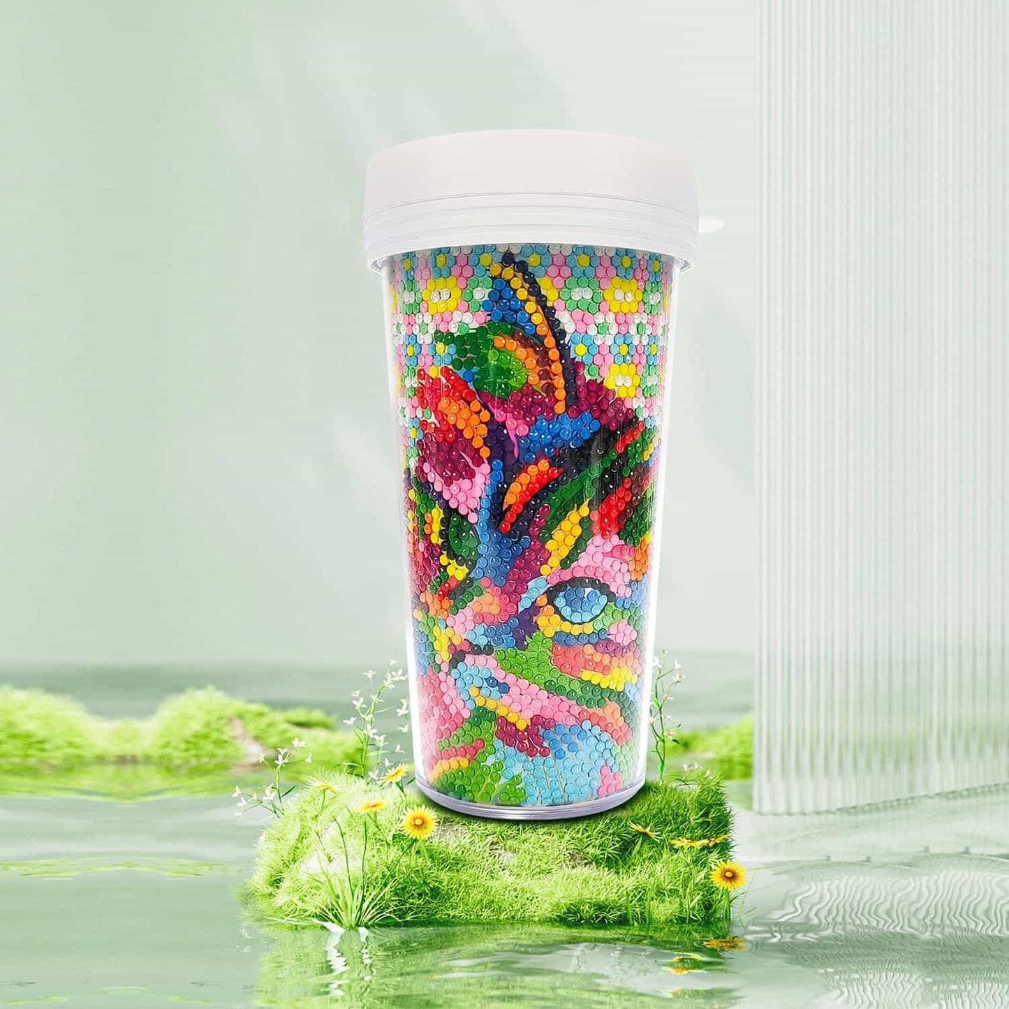 Pintura con diamantes vaso térmico Gato