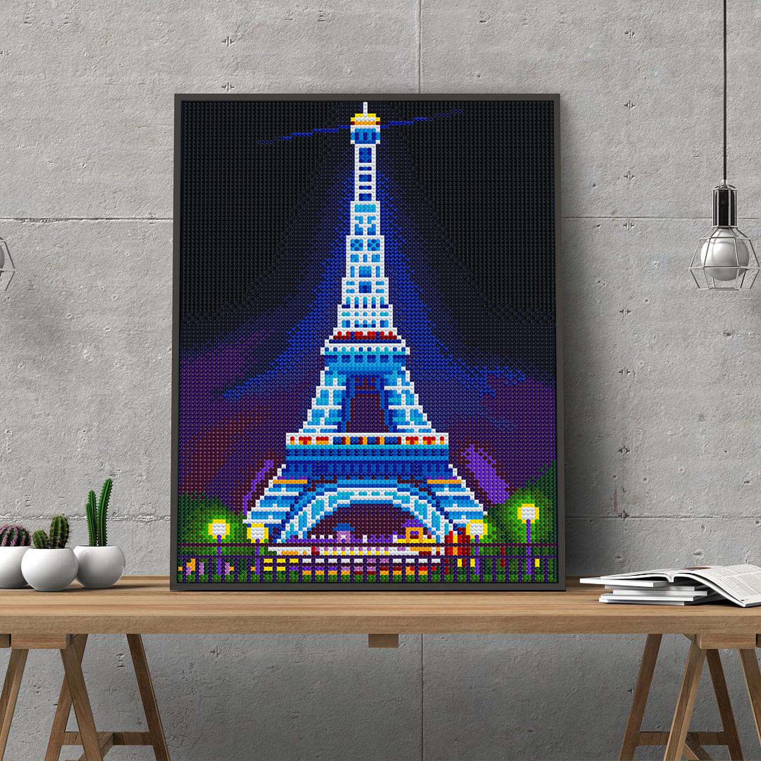 Pintura con Diamantes Luminoso Eiffel 30X40- Brilla en la Oscuridad