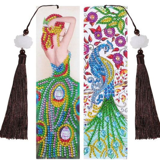 Pintura con Diamantes 2 Marcadores de Libro Pavo Real Mujer