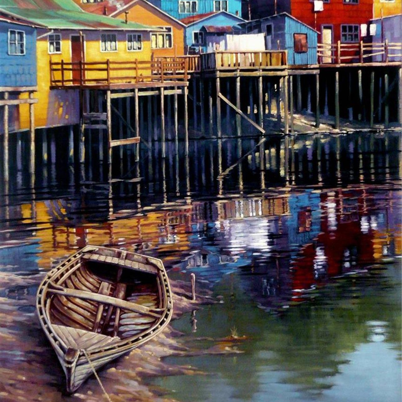 Pintura por números Palafitos Chiloé (sin bastidor) 30x40