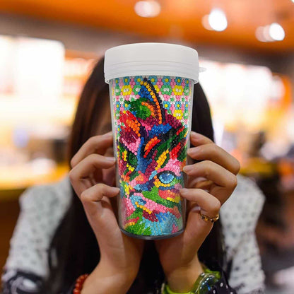 Pintura con diamantes vaso térmico Gato
