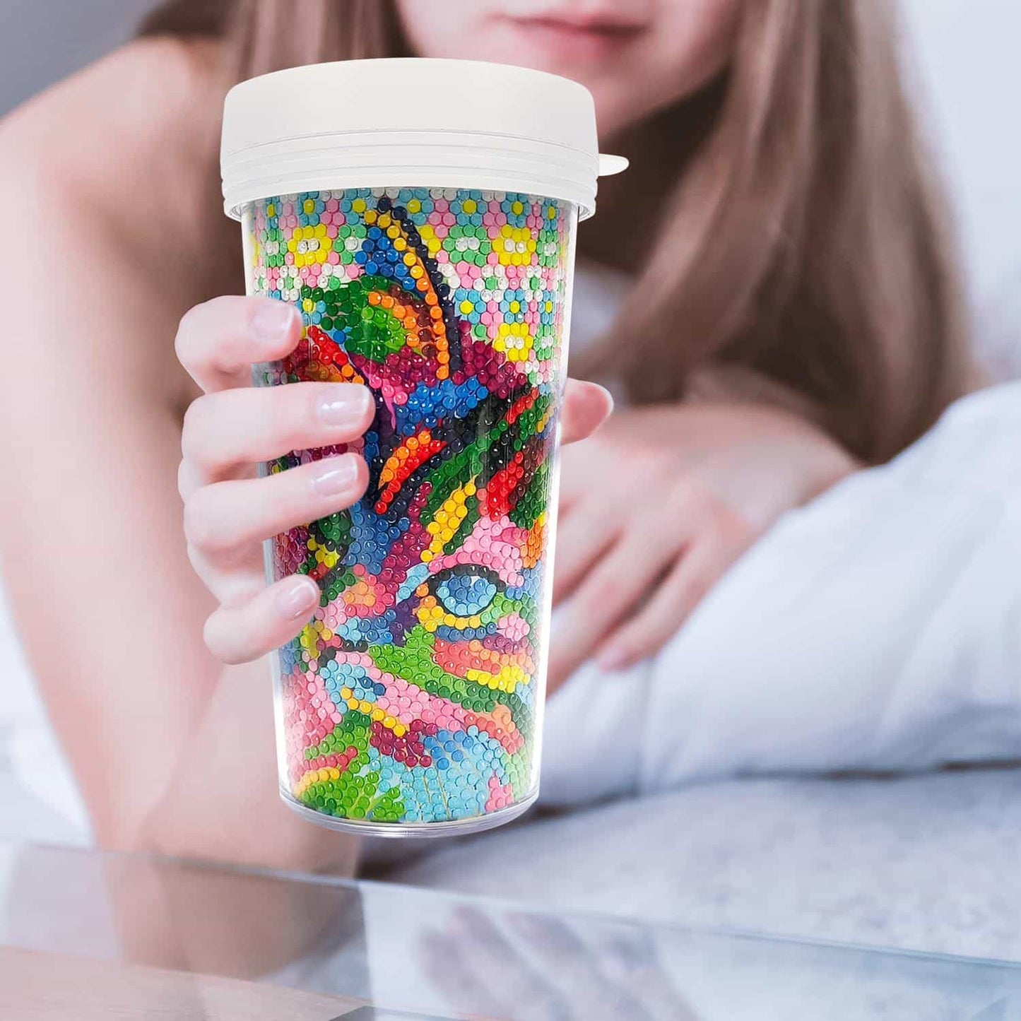 Pintura con diamantes vaso térmico Gato