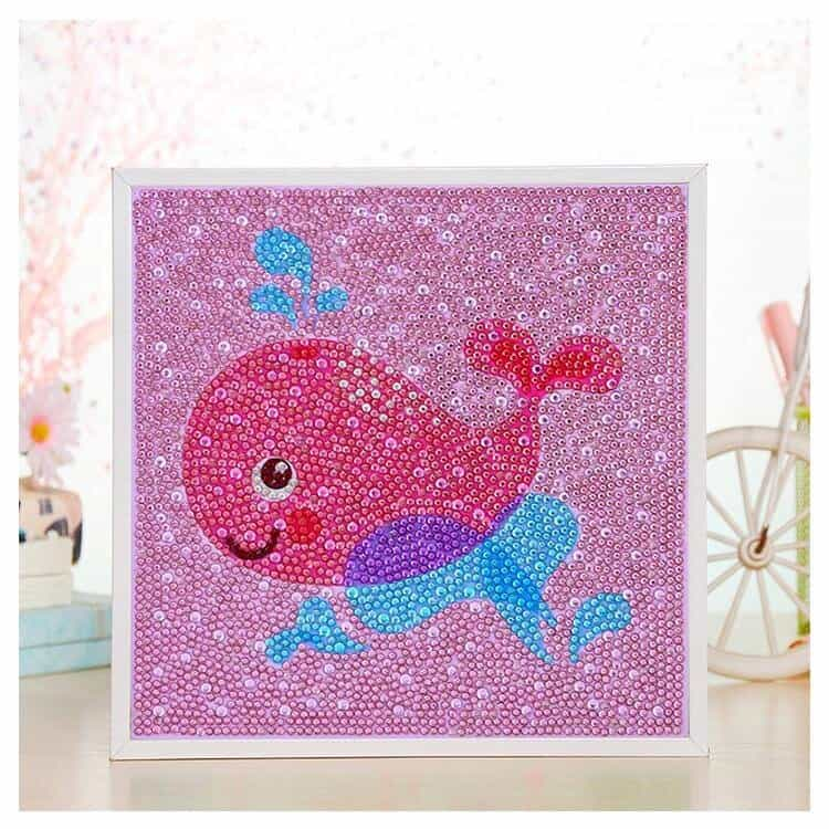 Pintura con Diamantes para Niños Ballena Rosada 20X20 con Marco