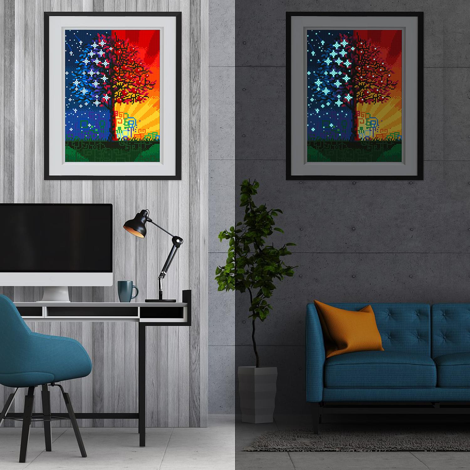 Pintura con Diamantes Luminoso Árbol de la Vida 30X40 Brilla en la Oscuridad