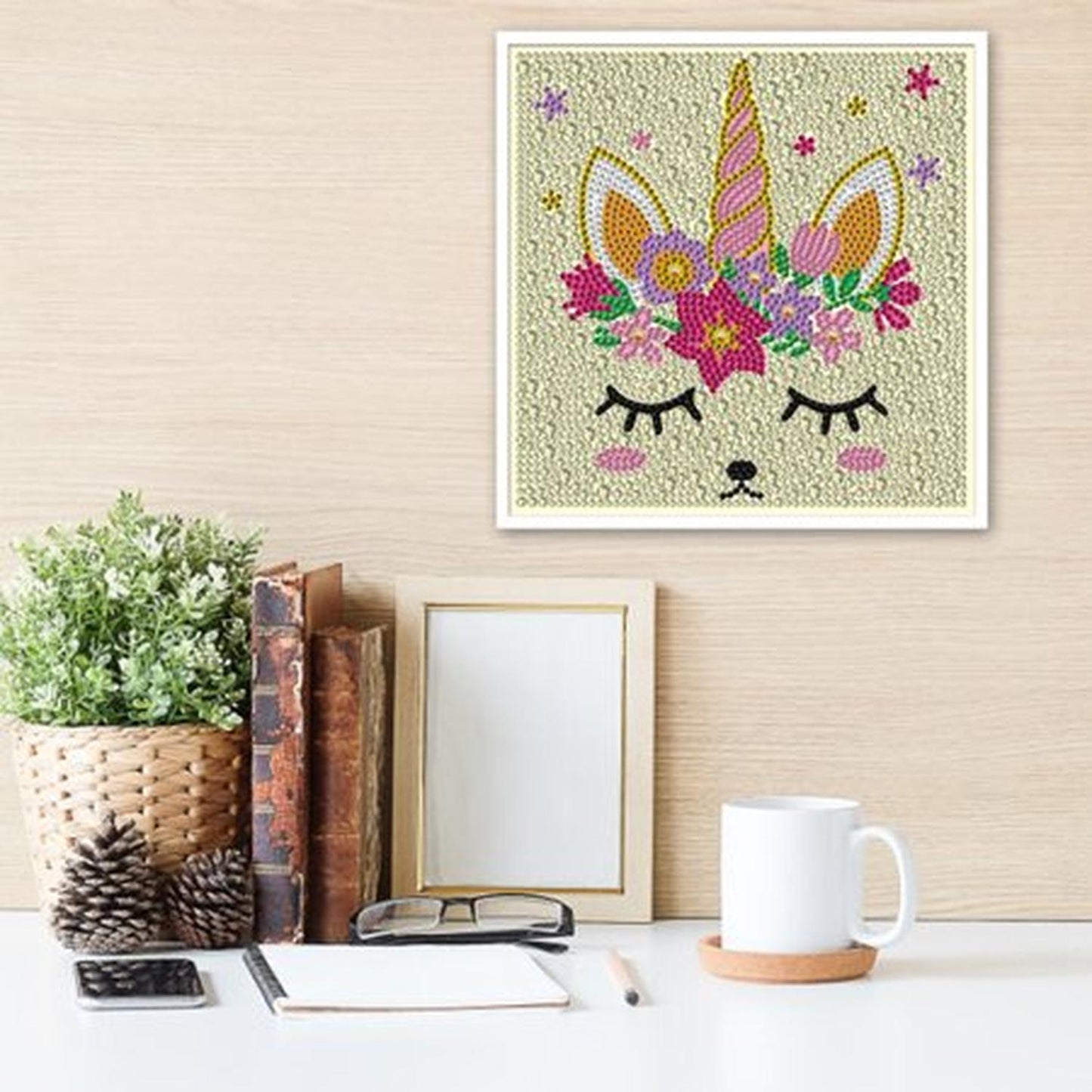 Pintura con Diamantes para Niños Unicornio Durmiente 20X20 con Marco