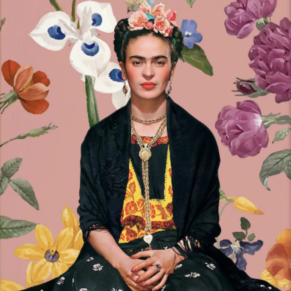 Pintura con Diamantes Frida Flores 30x40 con Bastidor