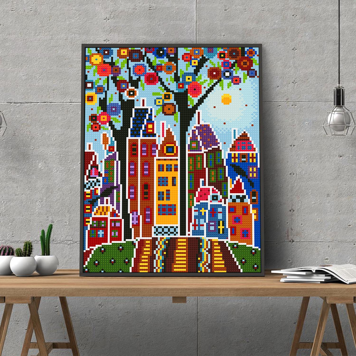 Pintura con Diamantes Luminoso Ciudad 30X40- Brilla en la Oscuridad