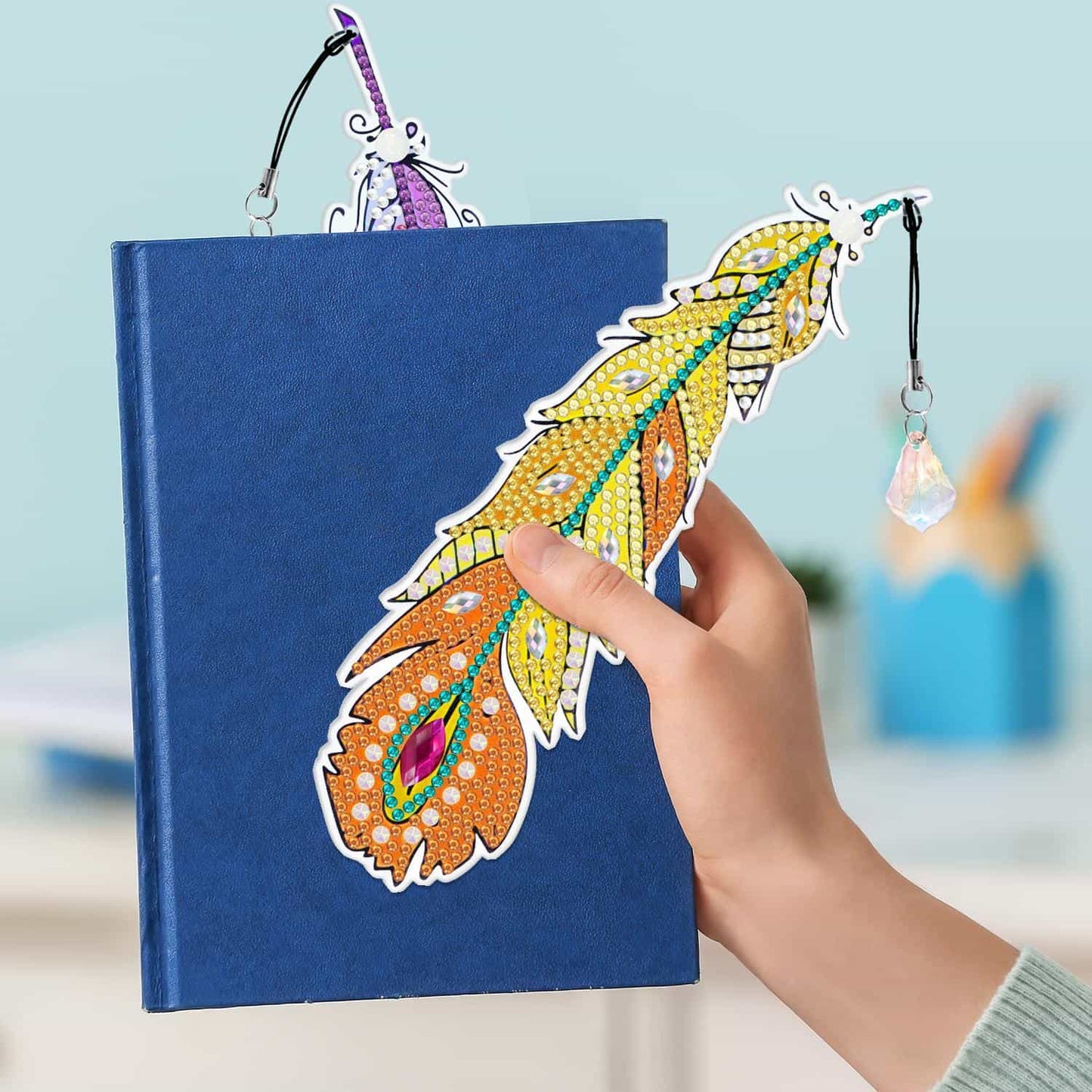 Pintura con diamantes 5 marcadores de libro Plumas