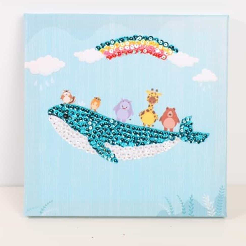 Arte en lentejuelas ballena 25x25 cm con bastidor