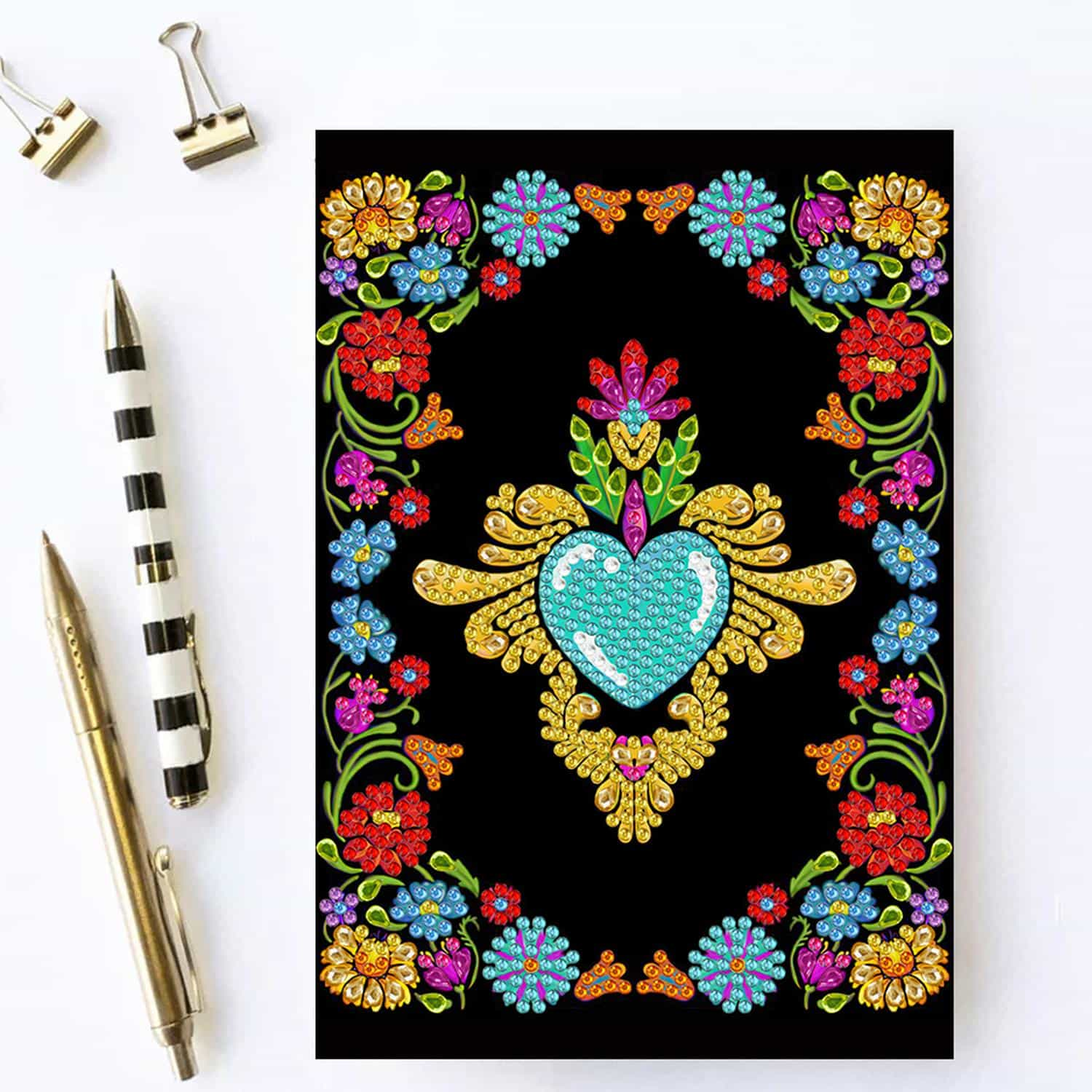 Pintura con Diamantes Cuaderno Corazón Méxicano 21x14 cm 50 Páginas