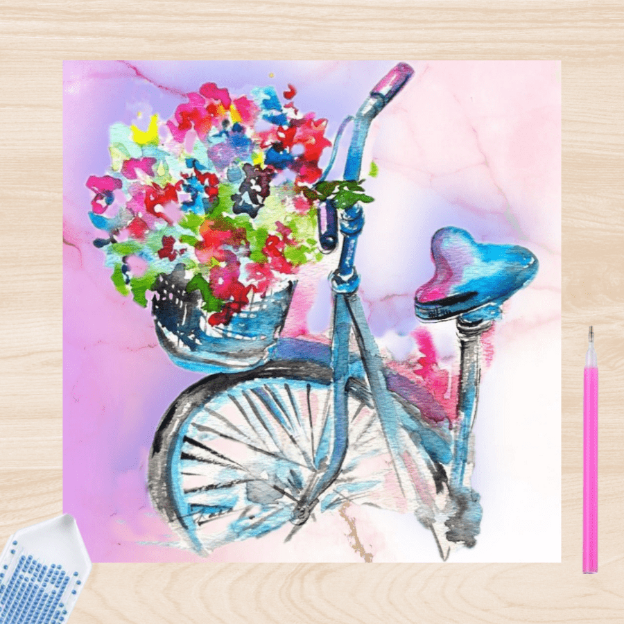 Pintura con Diamantes bicicleta Flores 20X25