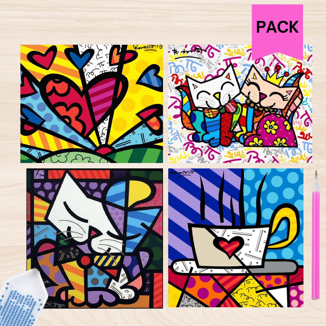 Pack Britto 4 Lienzos Pintura por Diamantes 20x25