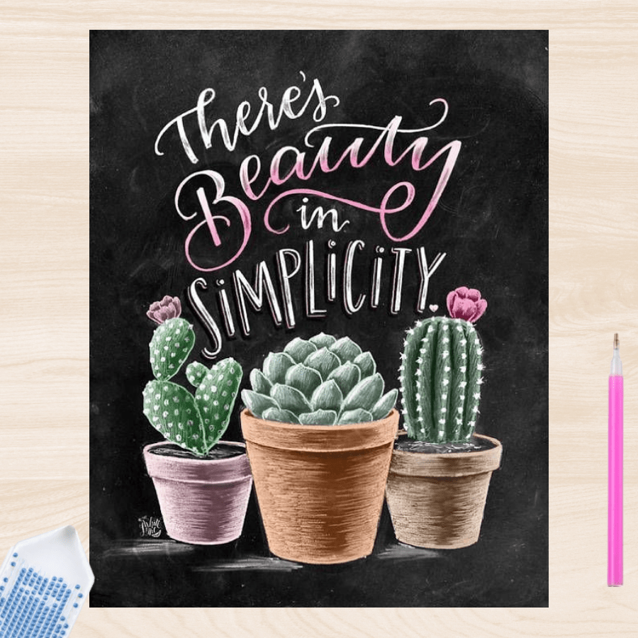 Pintura con Diamantes Lettering Cactus 20x25