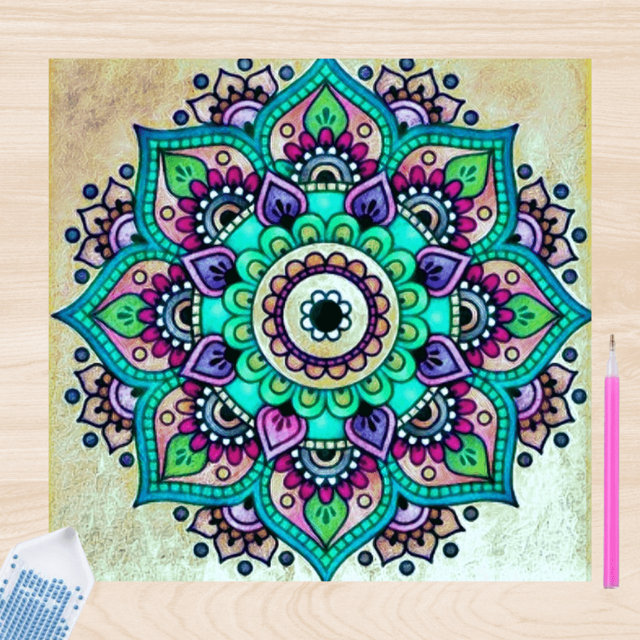 Pintura con Diamantes Mandala Lila 30X30