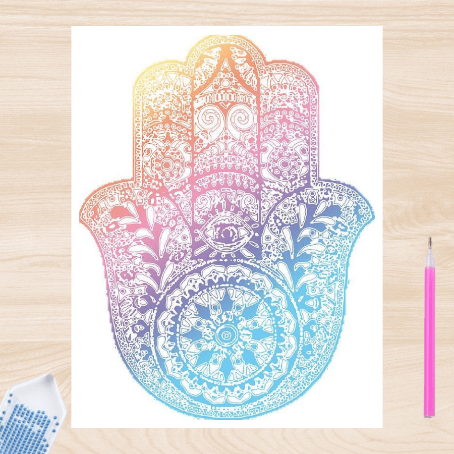 Pintura con Diamantes Hamsa 20x25