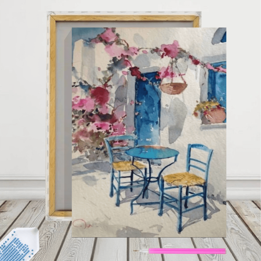 Pintura con Diamantes Rincón Mediterráneo 40X50 con Bastidor