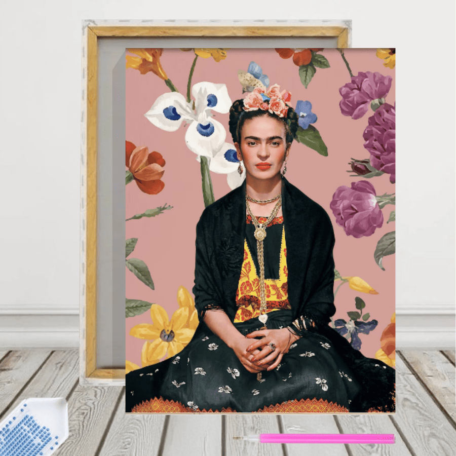 Pintura con Diamantes Frida Flores 30x40 con Bastidor