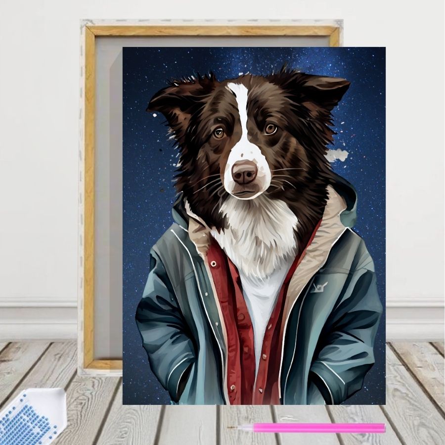 Pintura con Diamantes Border Collie 30x40 con Bastidor