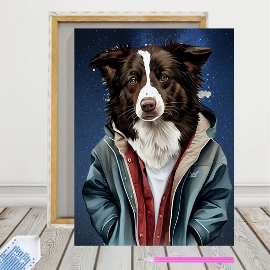 Pintura con Diamantes Border Collie 30x40 con Bastidor