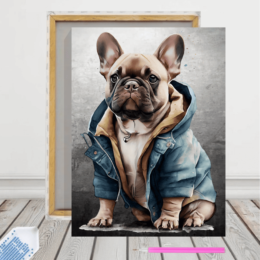 Pintura con Diamantes Bulldog Francés 30x40 con Bastidor