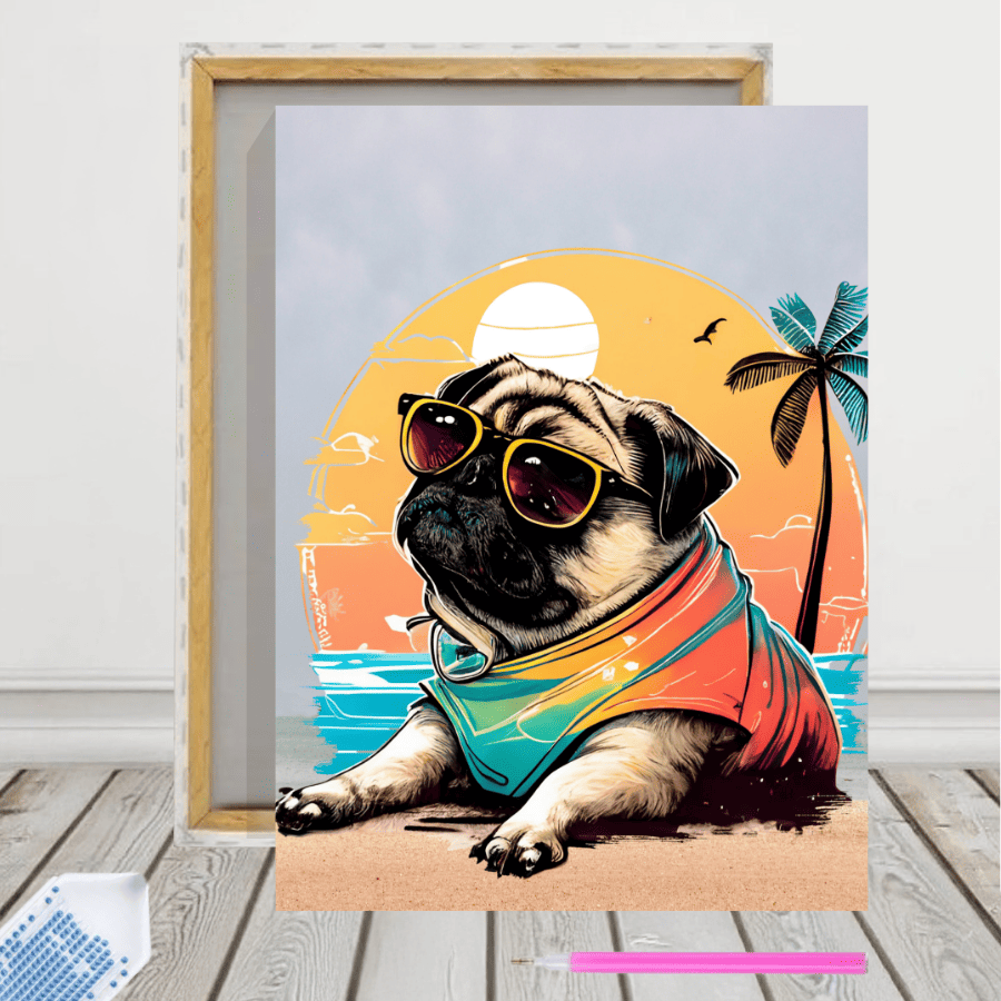 Pintura con Diamantes Pug 30x40 con Bastidor