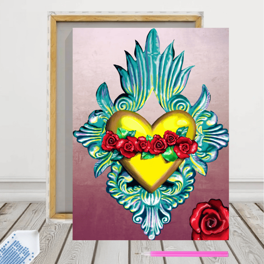 Pintura con Diamantes Corazón de rosa 30x40 con bastidor