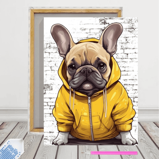 Pintura con Diamantes Bulldog Francés Capucha 30x40 con Bastidor
