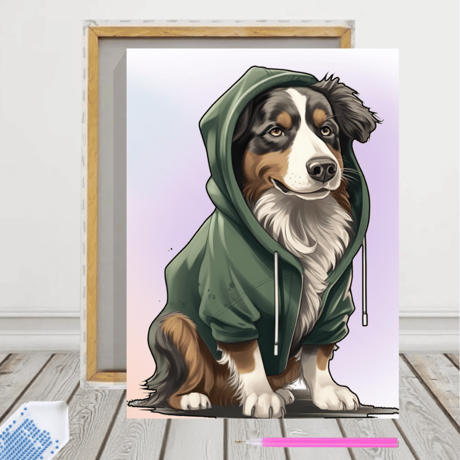 Pintura con Diamantes Bordier Collie Capucha 30x40 con Bastidor