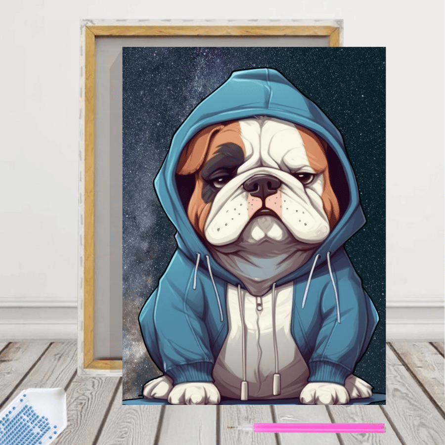 Pintura con diamantes Bulldog Capucha 30x40 con Bastidor