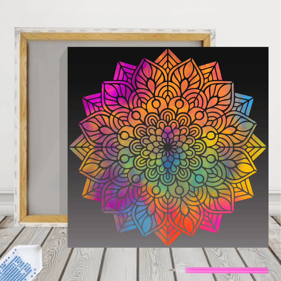 Pintura con Diamantes Mandala colores 30x30 cms con Bastidor