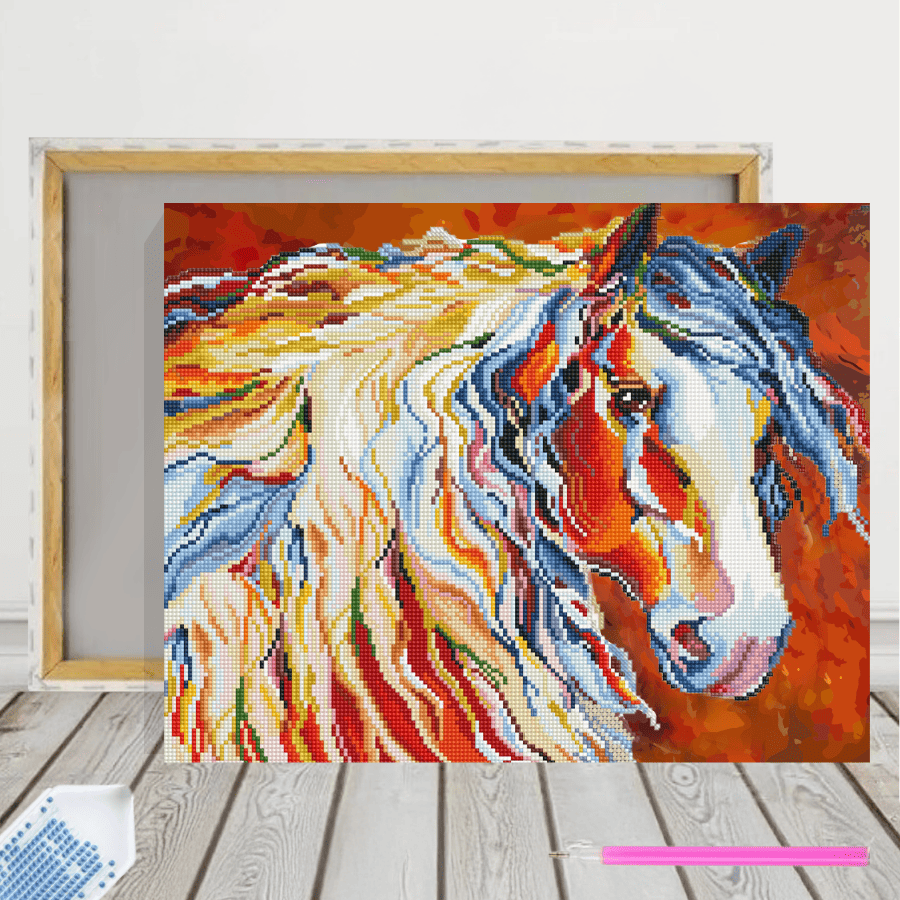 Lienzo Combinado de Pintura con diamantes y Pintura por Número 40x50 Caballo con Bastidor