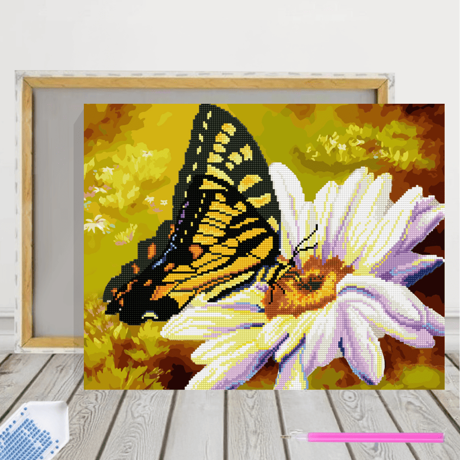 Lienzo Combinado de Pintura con diamantes y Pintura por Número 40x50 Mariposa con Bastidor