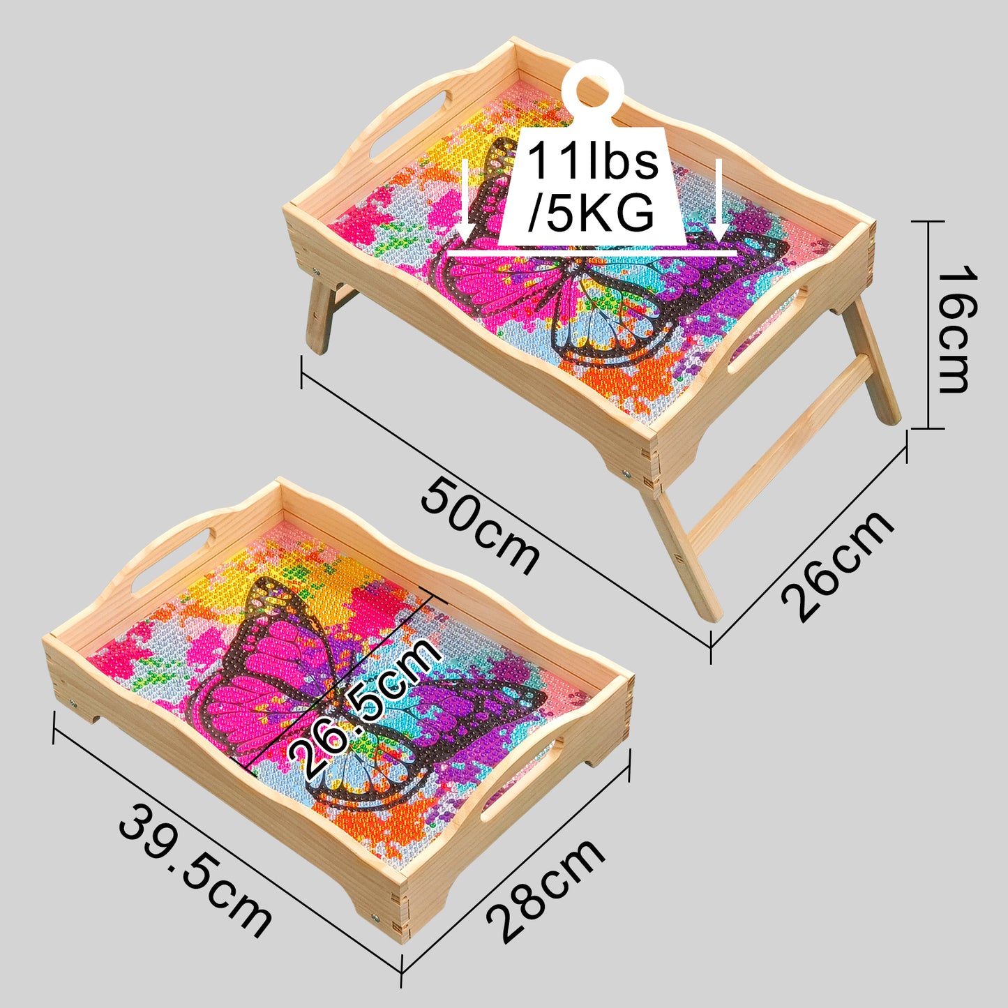 Pintura con diamantes Bandeja Mariposa Acuarela con brazos 40x28cm