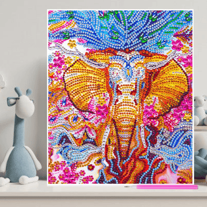Pintura con Diamantes Elefante Indú 20x30 con Marco