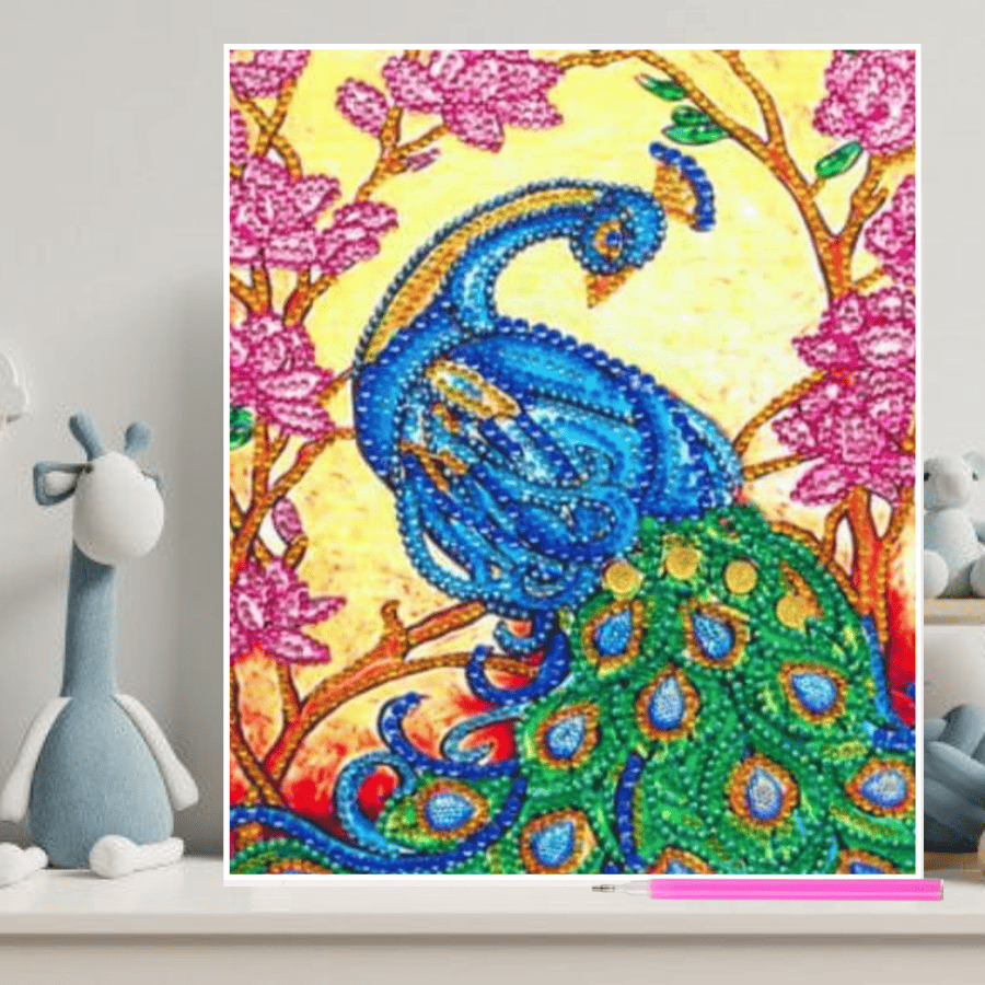 Pintura con Diamantes Pavo Real 27x37 con Marco