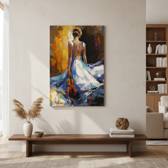 Pintura con Diamantes Mujer con Violín 30X40