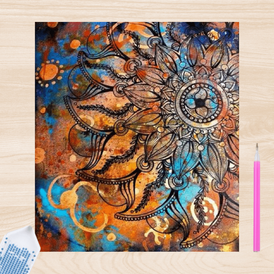 Pintura con Diamantes Mandala Dorada 20X25