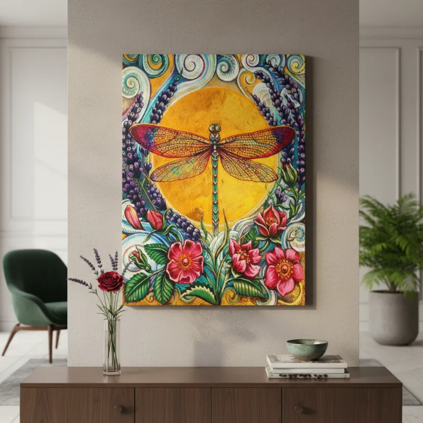 Pintura con Diamantes Libélula en Flor 30X40