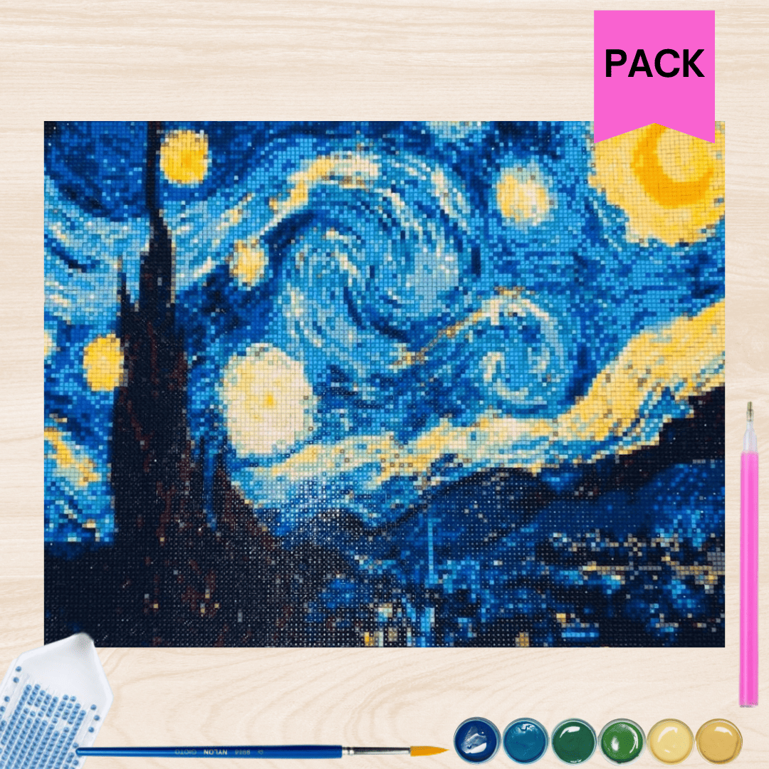 Pack Noche Estrellada Van Gogh Pintura + Diamantes 30X40