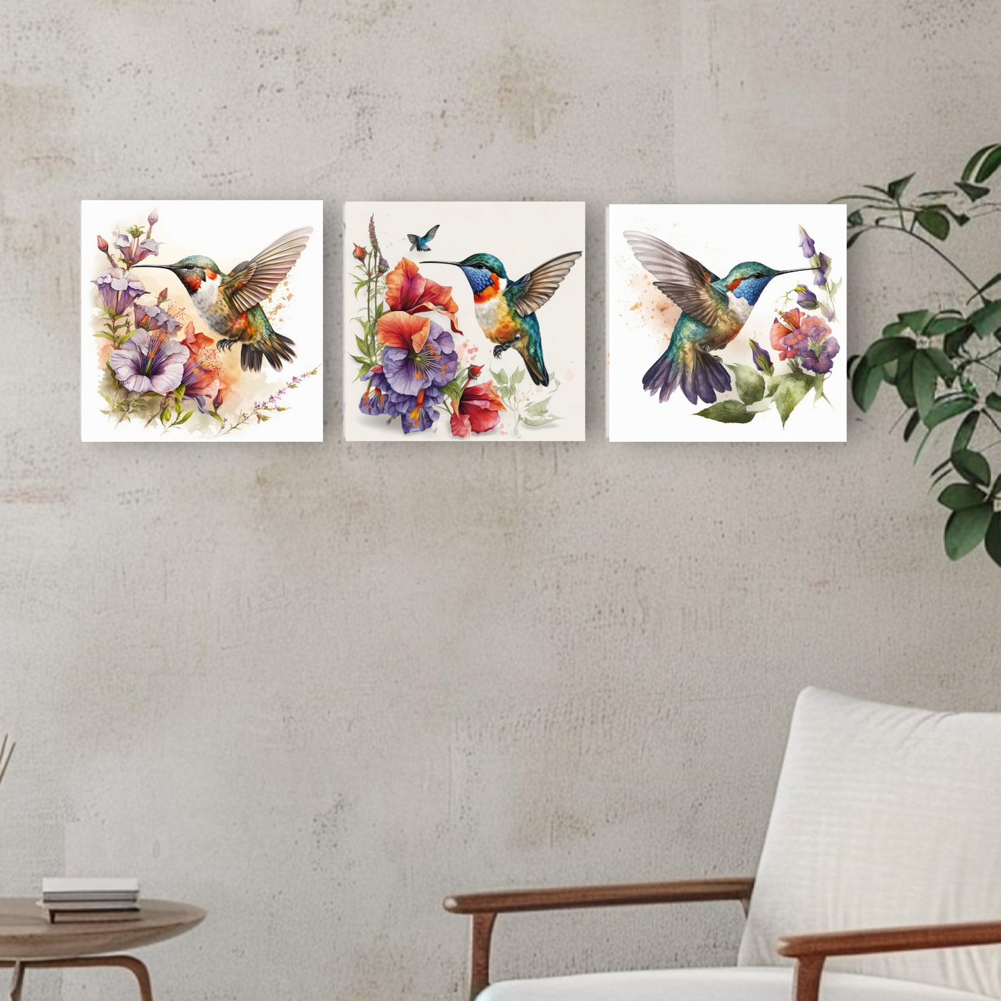 Set de 3 cuadros  pintura por número  Colibri de 20x20
