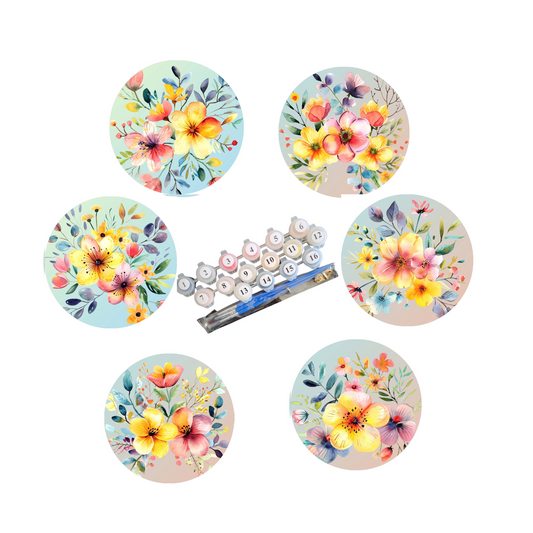 Kit de 6 posa vasos Pintura por número Flores