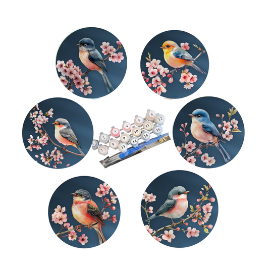 Kit de 6 posa vasos Pintura por número Pajaritos