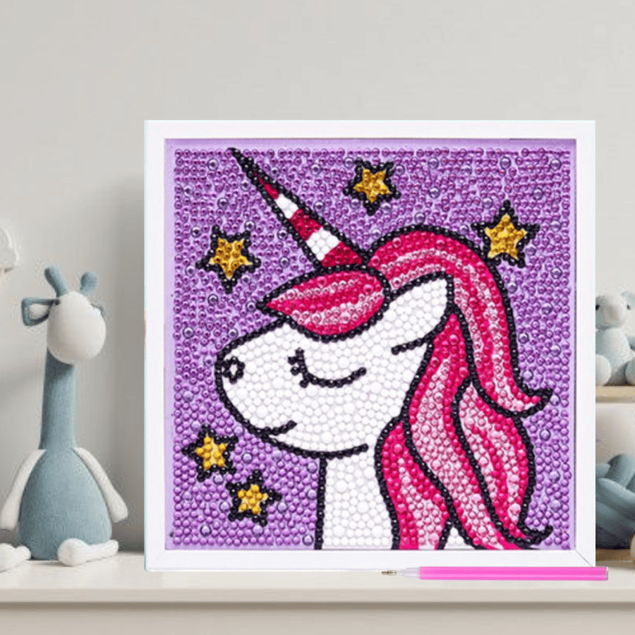 Pintura con Diamantes para Niños Unicornio 15X15 con Marco