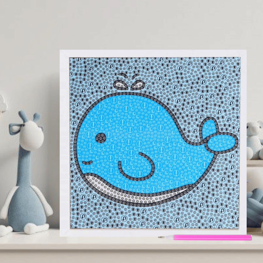 Pintura con Diamantes para Niños Ballena Azul 15X15 con Marco