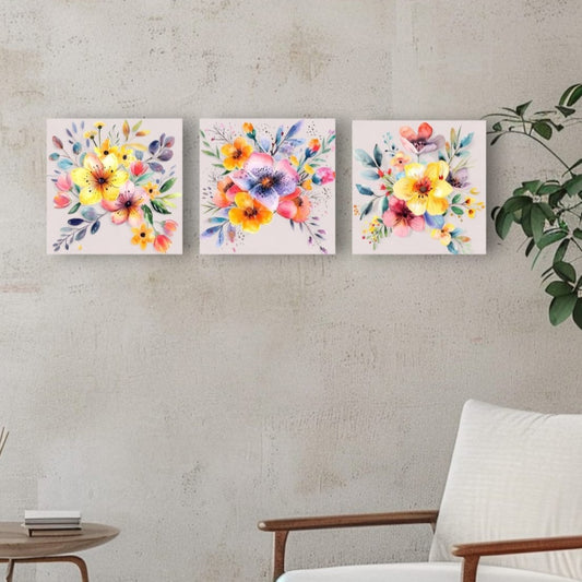 Set de 3 cuadros  pintura por número  flores de 20x20