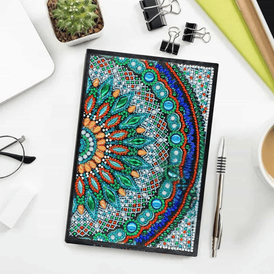 Cuaderno Mandala Verde Pintura con Diamantes 21X14 50 Páginas