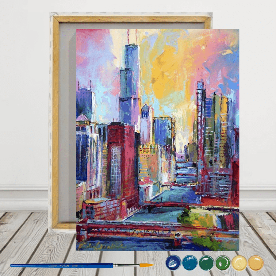 Colorfull Chicago PPintura por Número 40X50 con Bastidor