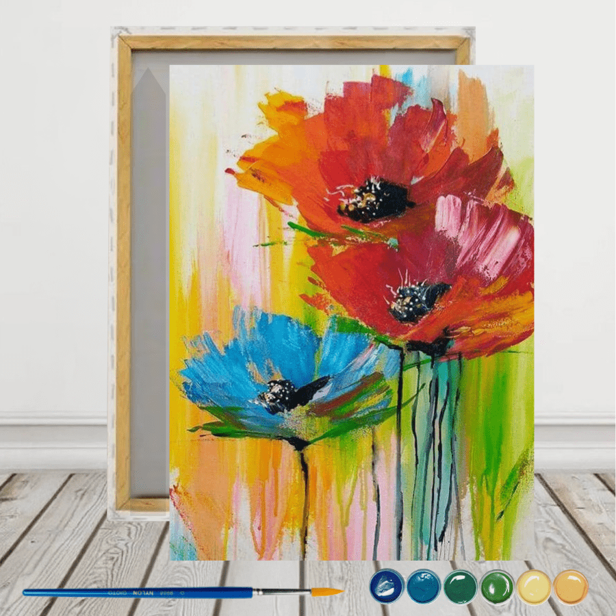 Flores en Acuarela Pintura por Número 40X50 con Bastidor